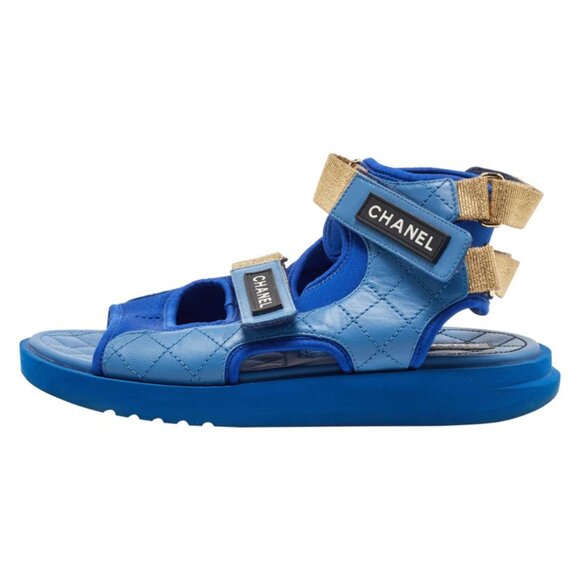 CHANEL Blue Quilted Leather Ankle Strap Dad Sandals - Picture 1 of 4